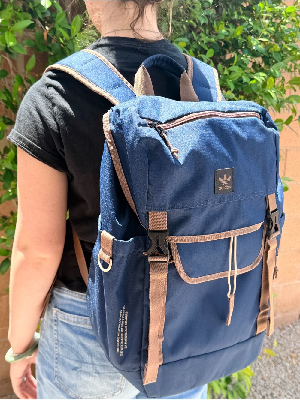 Adidas Backpack Mens Medium Blue Canvas Laptop Sleeve Padded Straps Outdoor